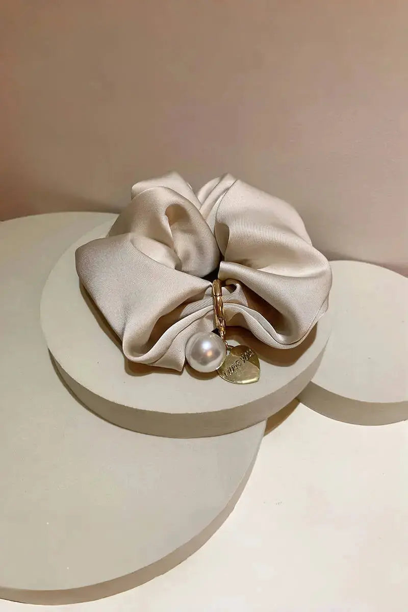 Solid Satin Scrunchies – Detachable Chain Accent ✨🖤