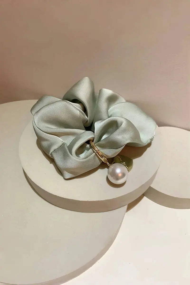 Solid Satin Scrunchies – Detachable Chain Accent ✨🖤